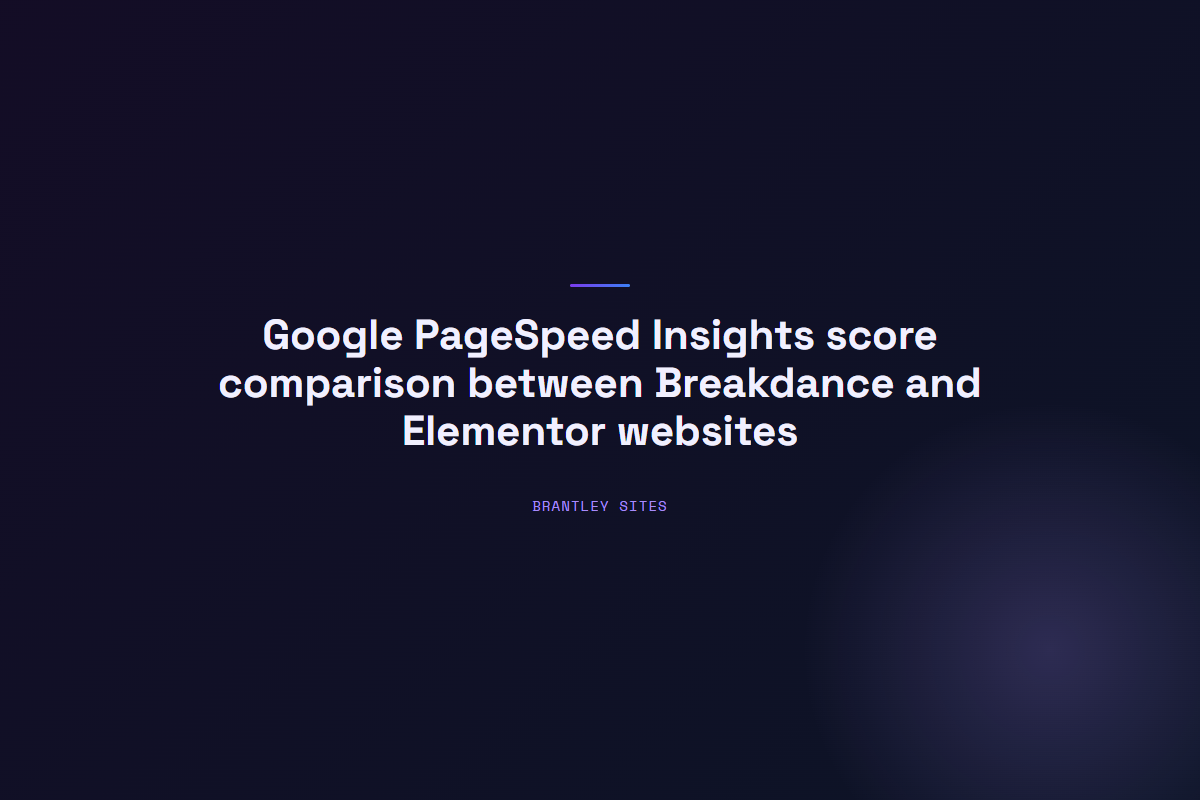Google PageSpeed Insights score comparison between Breakdance and Elementor websites
