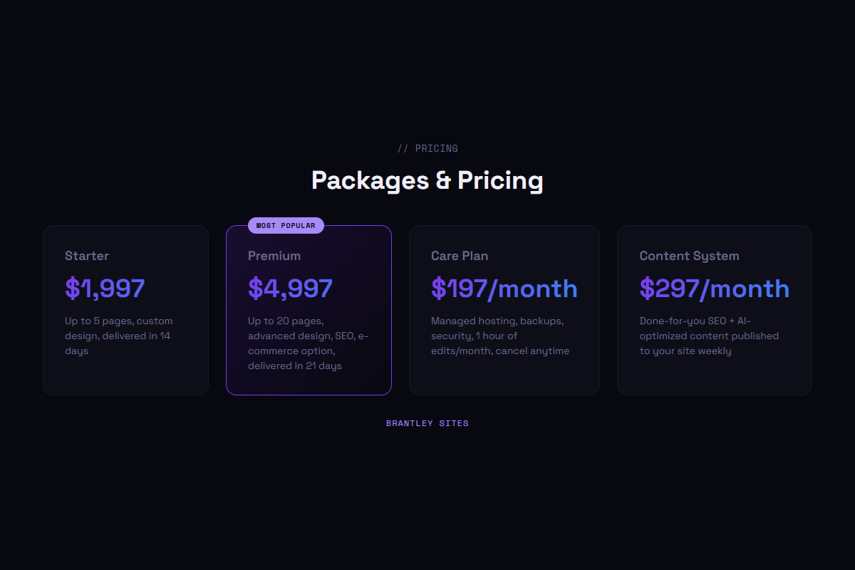 Comparison of individual website maintenance costs versus all-in-one plan